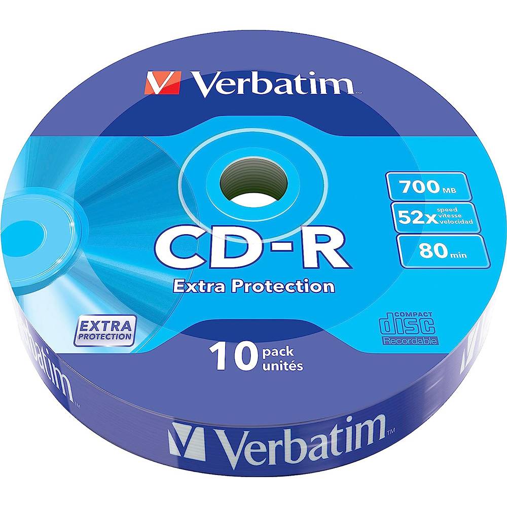 Verbatim CD-R 52X 700MB 10PK OPS Wrap EP 10 pz (VERBATIM CD-R 700MB 52X EXTRA PROTECTION SURFACE 10 PK WRAP)-0