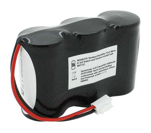 Batteria luce emergenza NiCd 3.6V 4500mAh F1x3 Mono D con cavo e spina come Saft 802712