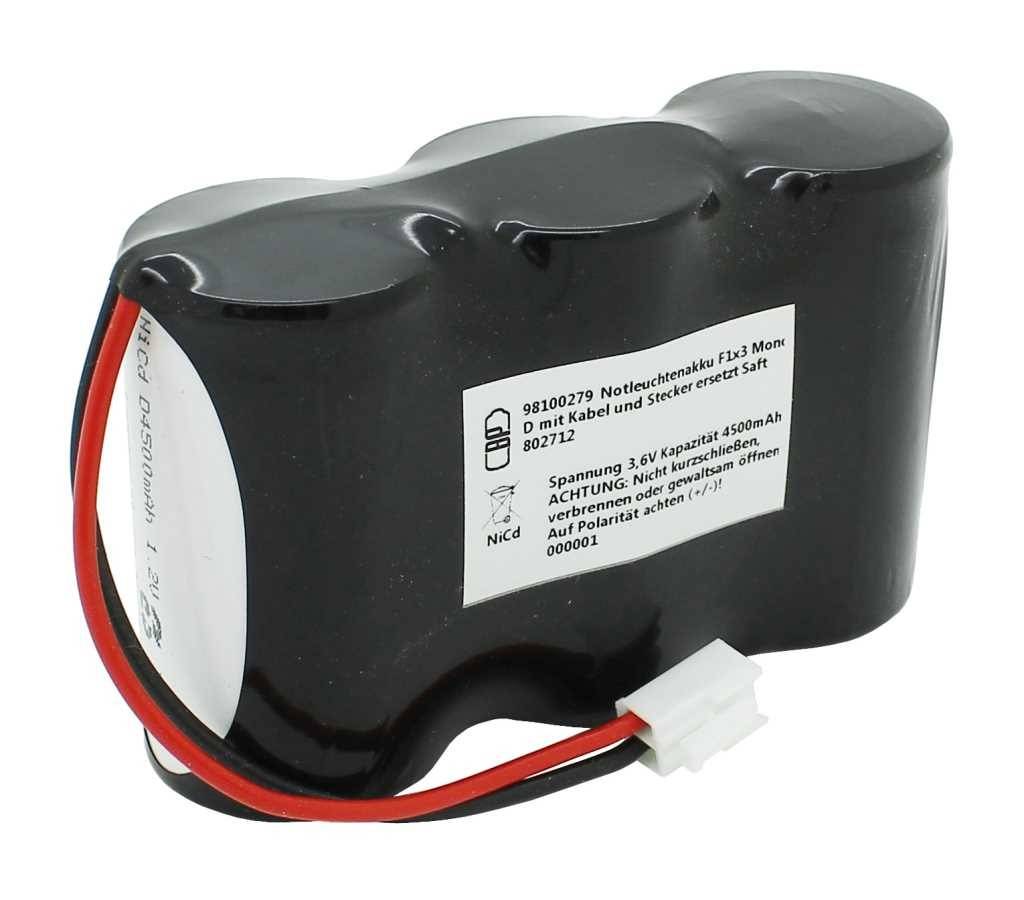 Batteria luce emergenza NiCd 3.6V 4500mAh F1x3 Mono D con cavo e spina come Saft 802712-0