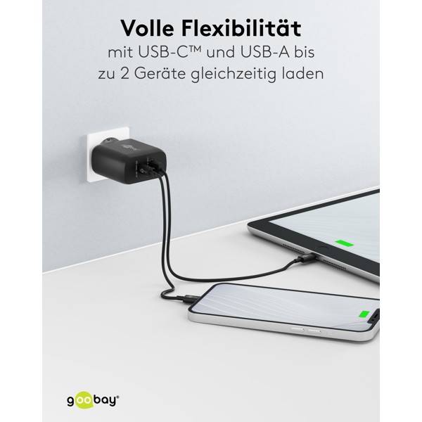 Caricabatterie rapido doppio Goobay USB-C™ PD (65 W) nero - 1x porta USB-C™ (Power Delivery) e 1x porta USB-A - nero-6