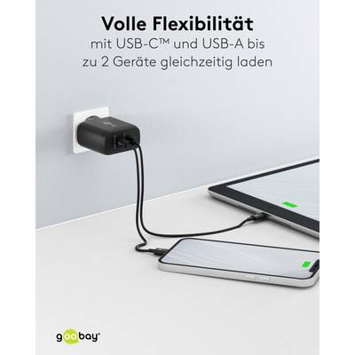 Caricabatterie rapido doppio Goobay USB-C™ PD (65 W) nero - 1x porta USB-C™ (Power Delivery) e 1x porta USB-A - nero-6