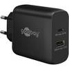 Caricabatterie rapido doppio Goobay USB-C™ PD (65 W) nero - 1x porta USB-C™ (Power Delivery) e 1x porta USB-A - nero