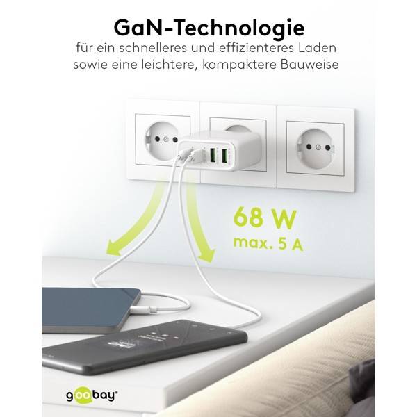 Caricabatterie rapido multiporta Goobay USB-C™ PD (68 W) bianco - 2 porte USB-C™ (Power Delivery) e 2 porte USB-A...-5