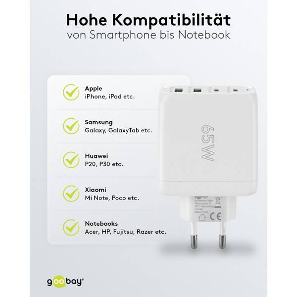 Caricabatterie rapido multiporta Goobay USB-C™ PD (68 W) bianco - 2 porte USB-C™ (Power Delivery) e 2 porte USB-A...-6