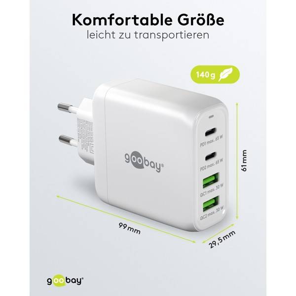Caricabatterie rapido multiporta Goobay USB-C™ PD (68 W) bianco - 2 porte USB-C™ (Power Delivery) e 2 porte USB-A...-2
