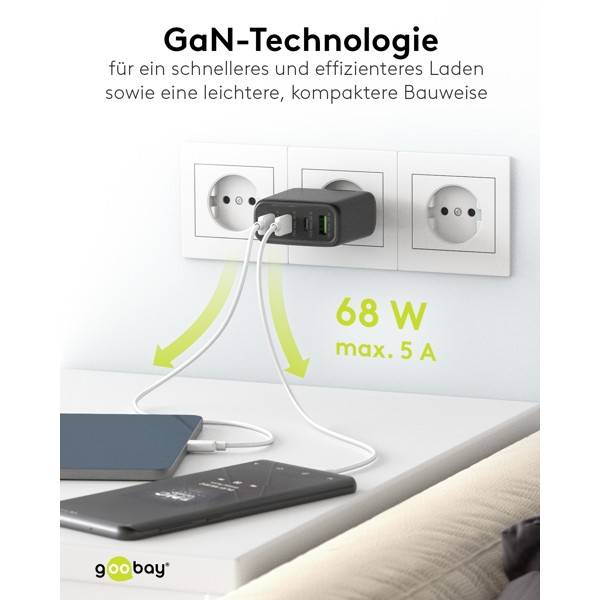 Caricabatterie rapido multiporta Goobay USB-C™ PD (68 W) nero - 3 porte USB-C™ (Power Delivery) e 1 porta USB-A...-5