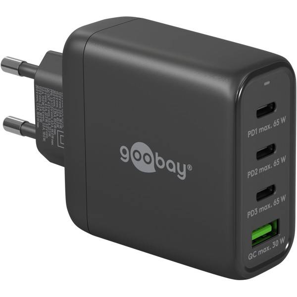 Caricabatterie rapido multiporta Goobay USB-C™ PD (68 W) nero - 3 porte USB-C™ (Power Delivery) e 1 porta USB-A...-0
