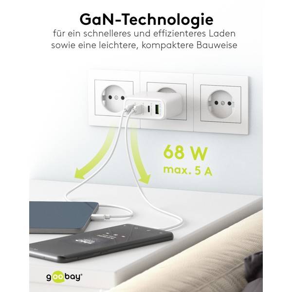 Caricabatterie rapido multiporta Goobay USB-C™ PD (68 W) bianco - 3 porte USB-C™ (Power Delivery) e 1 porta USB-A...-5