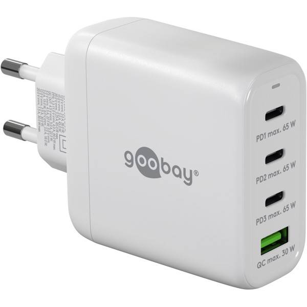 Caricabatterie rapido multiporta Goobay USB-C™ PD (68 W) bianco - 3 porte USB-C™ (Power Delivery) e 1 porta USB-A...-0