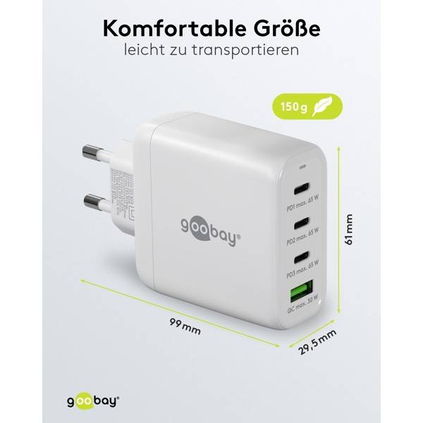 Caricabatterie rapido multiporta Goobay USB-C™ PD (68 W) bianco - 3 porte USB-C™ (Power Delivery) e 1 porta USB-A...-2