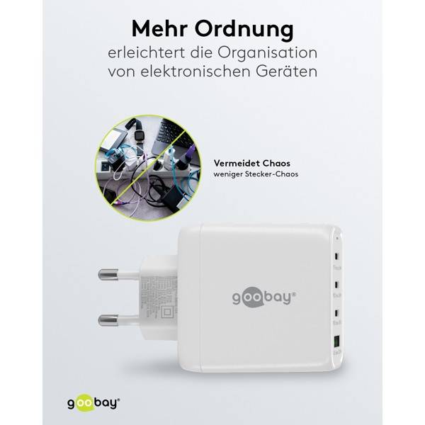 Caricabatterie rapido multiporta Goobay USB-C™ PD (68 W) bianco - 3 porte USB-C™ (Power Delivery) e 1 porta USB-A...-4