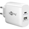 Caricabatterie rapido doppio Goobay USB-C™ PD (65 W) bianco - 1x porta USB-C™ (Power Delivery) e 1x porta USB-A - bianco