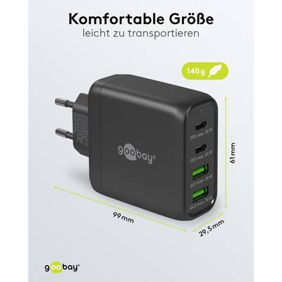 Caricabatterie rapido multiporta Goobay USB-C™ PD (68 W) nero - 2 porte USB-C™ (Power Delivery) e 2 porte USB-A...-2