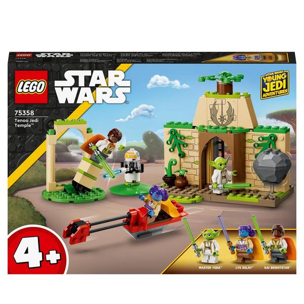 Lego star wars 75358 tempio jedi su tenoo con maestro yoda, spade laser giocattolo, droide e speeder bike, giochi per b