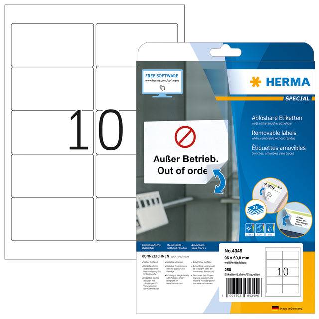 HERMA Special - Repositionable self-adhesive matte address paper labels - weiß - 96 x 50,8 mm - 250 Etikett(en) (25 Boge-3