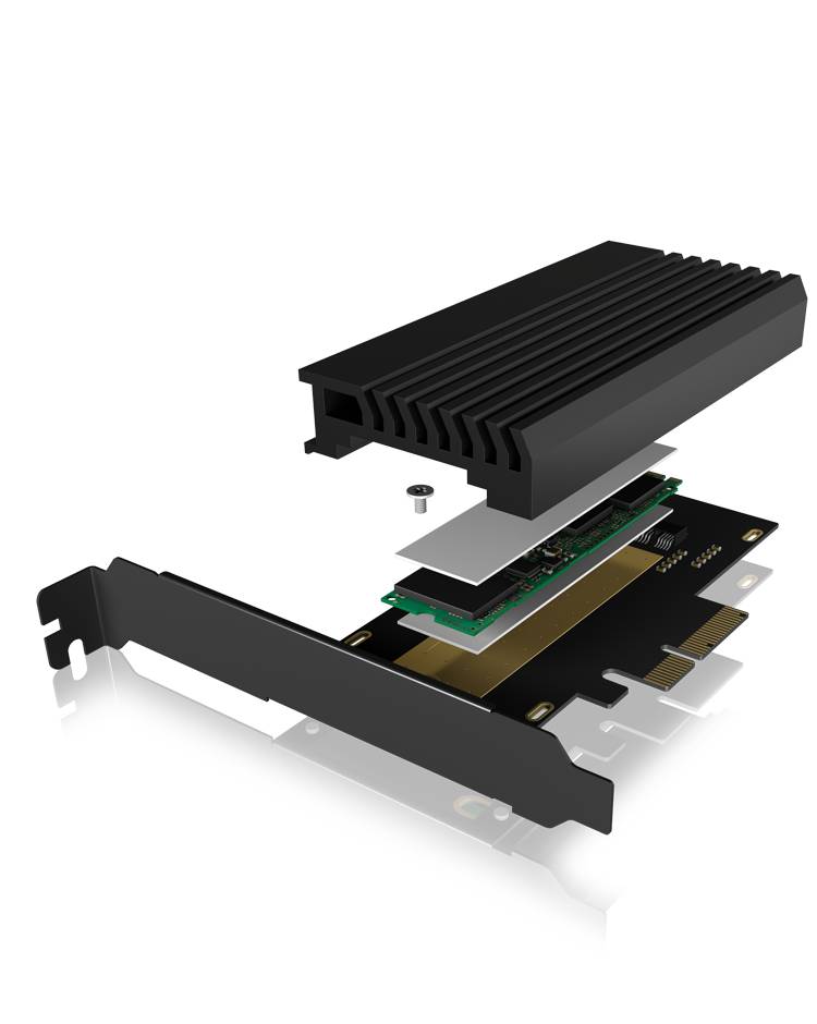 ICY BOX IB-PCI214M2-HSL, PCIe-Karte, 1x M.2 PCIe (NVMe) SSD zu PCIe 4.0 x4 über M-Key 1 Porta Controller M.2 PCIe x4 Ada-6