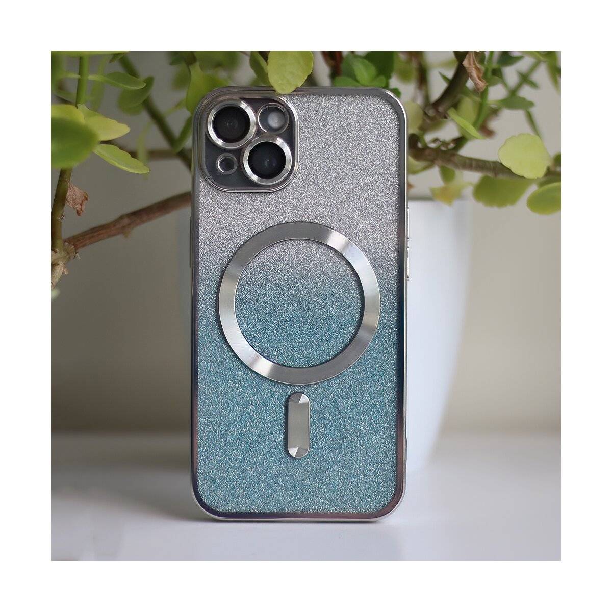 Custodia glitter MagSafe con protezione fotocamera per iPhone 14 Pro Max argento-1