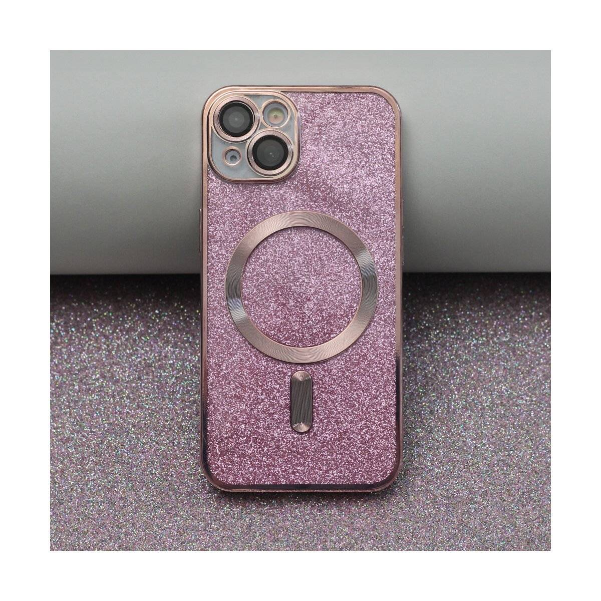 Custodia MagSafe glitter con protezione per fotocamera iPhone 14 Pro rosa-1