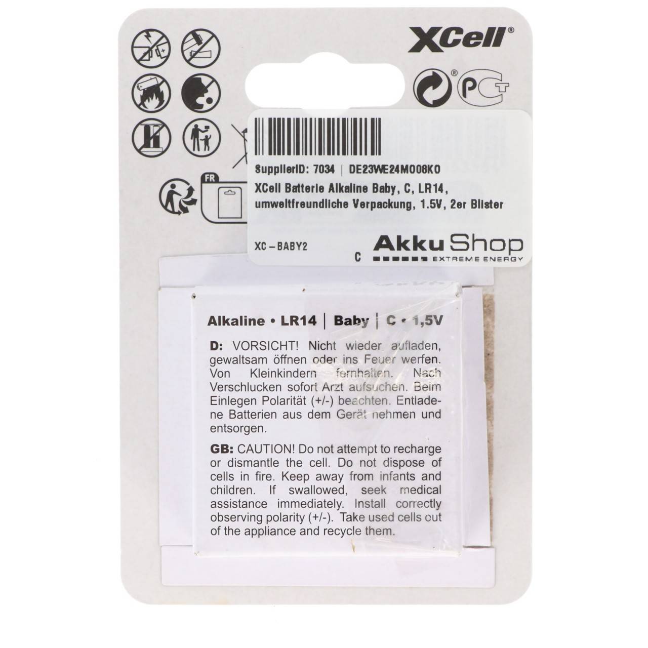 Batteria XCell Alkaline Baby, C, LR14, confezione ecologica, 1,5 V, blister da 2-1