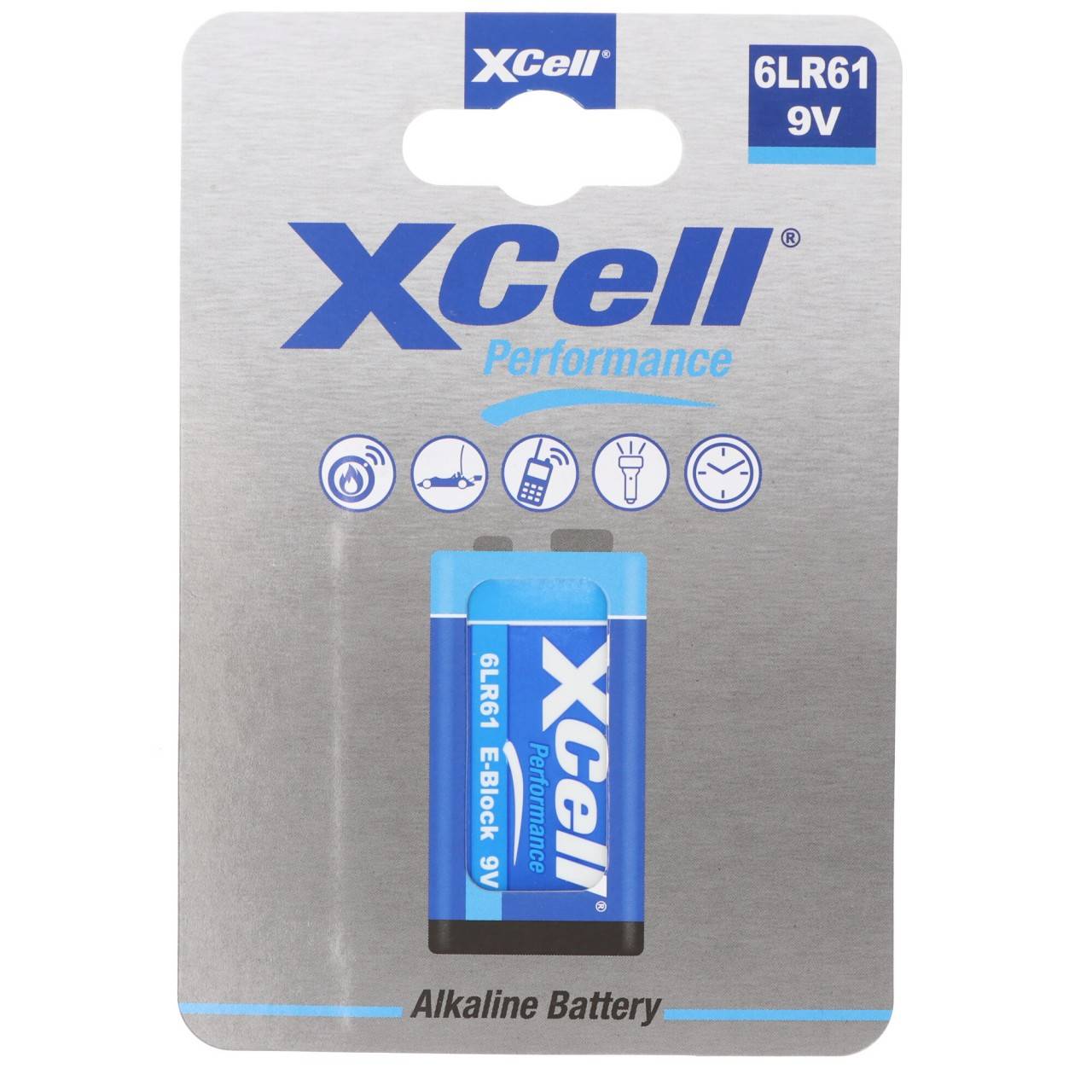 Batteria alcalina XCell da 9 volt, 6LR61, blocco E da 9 V, confezione ecologica, blister da 1-0