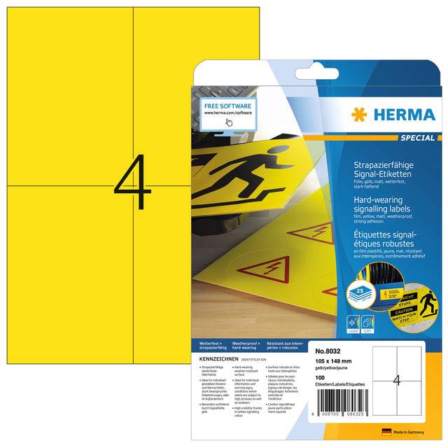 HERMA Special - Selbstklebende, wetterbeständige, matte Folienetiketten für den Außenbereich - Gelb - 105 x 148 mm 100 E-9