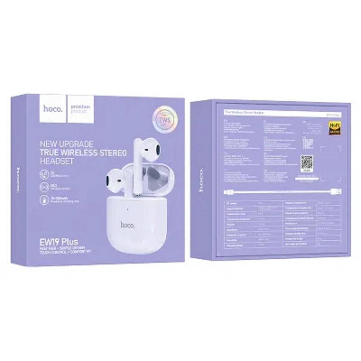 HOCO draadloze / Bluetooth-stereohoofdtelefoon TWS EW19 Plus Delighted Purple-1