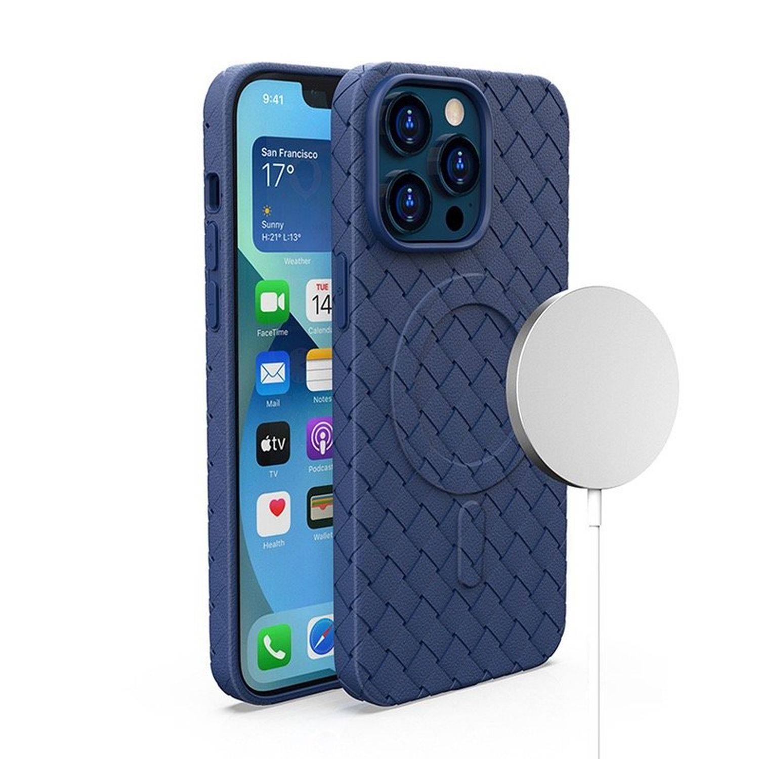 Custodia in tessuto per iPhone 15 Custodia magnetica MagSafe blu-0