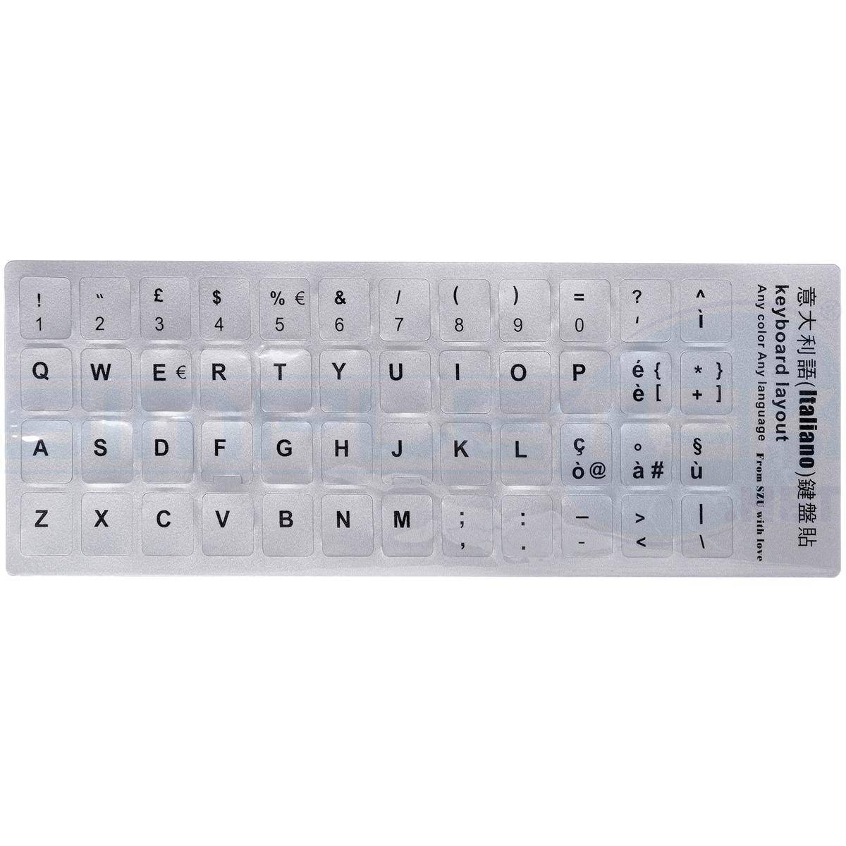 Adesivi Tastiera Grigi Layout Italiano Ita Lettere Nere Argento Notebook Pc-1
