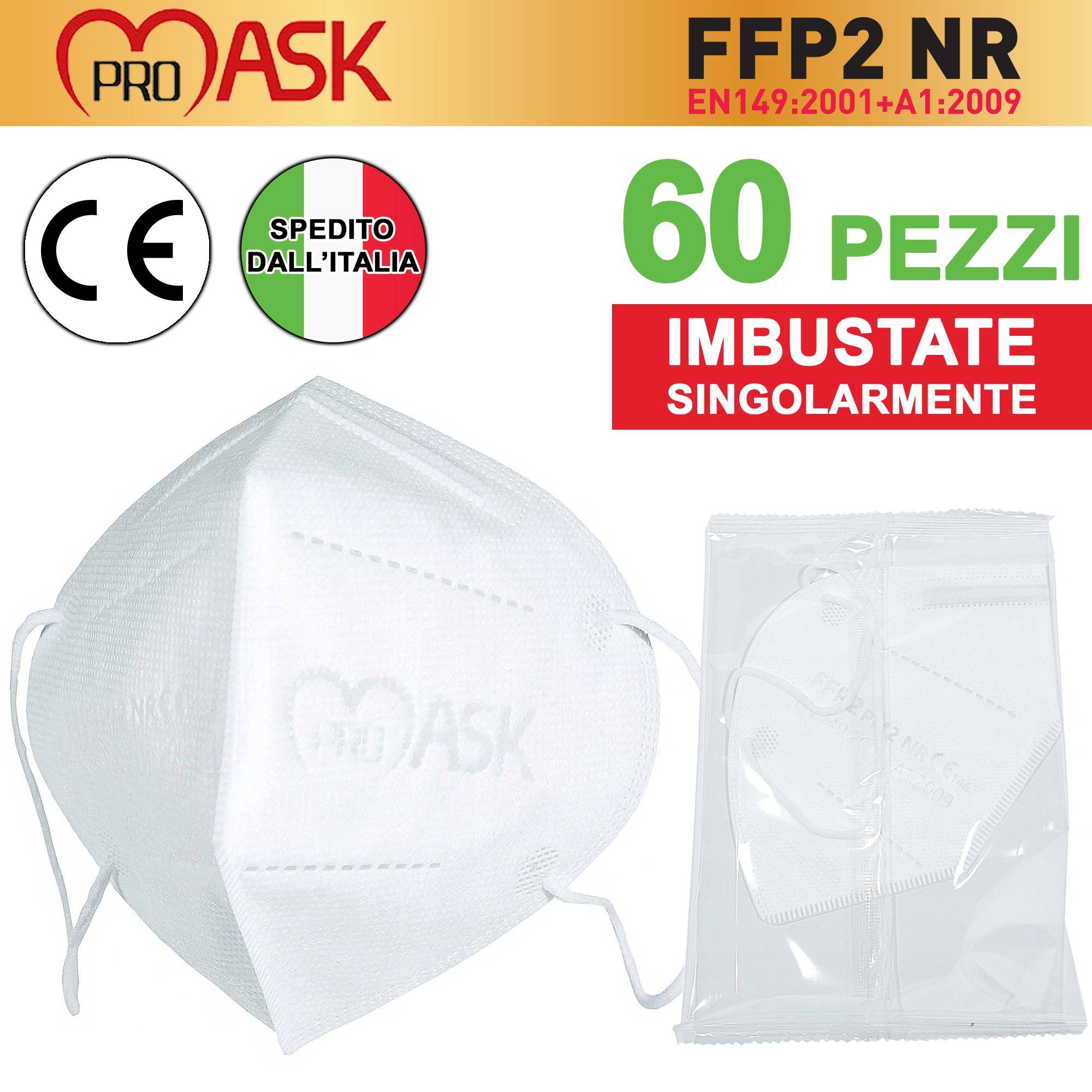 60x Mascherina Ffp2 Certificata Made In Europa Mascherine Certificate Ce1463-0