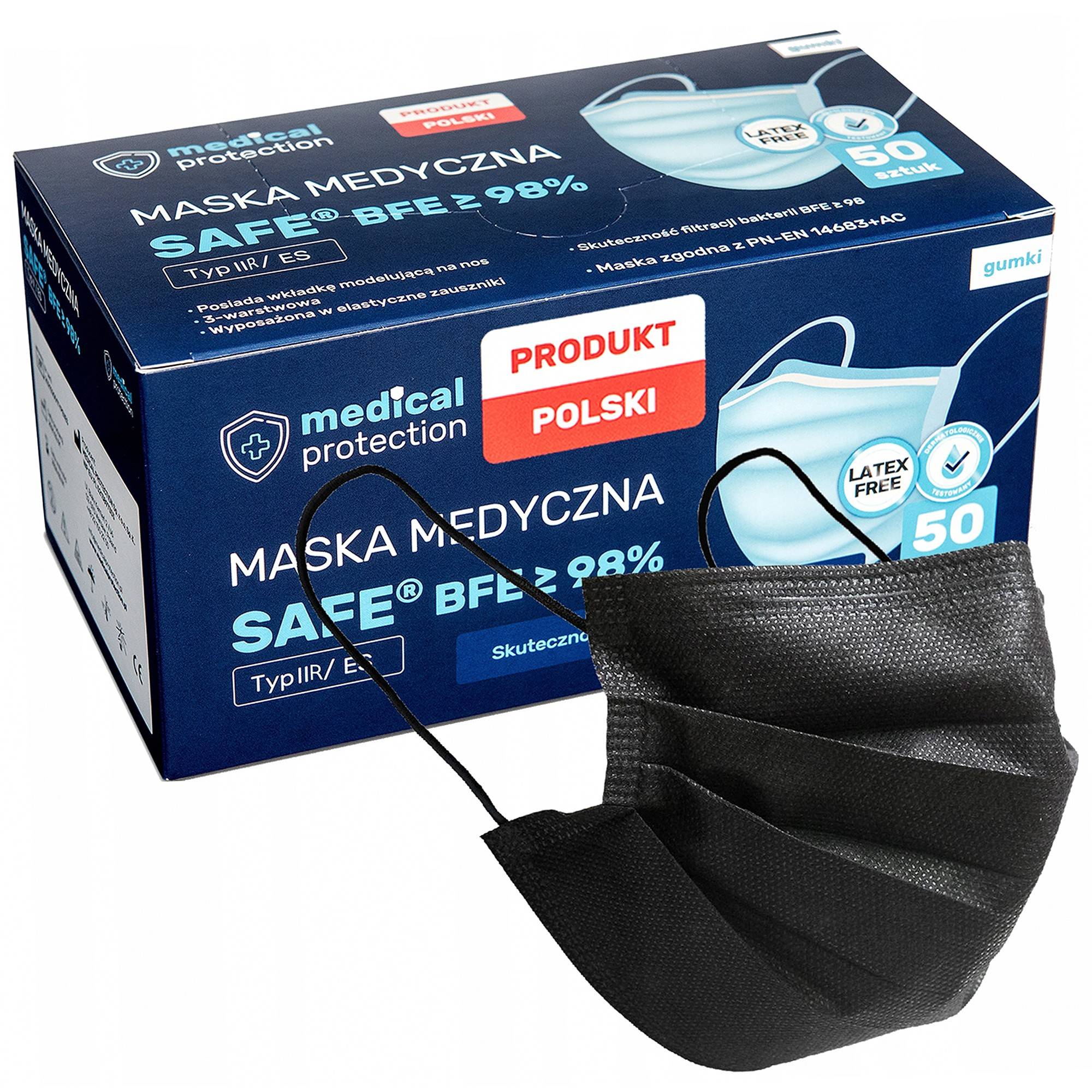 200 Medical Protection Mascherina Mascherine Chirurgiche Iir Bfe 98% Nere-2