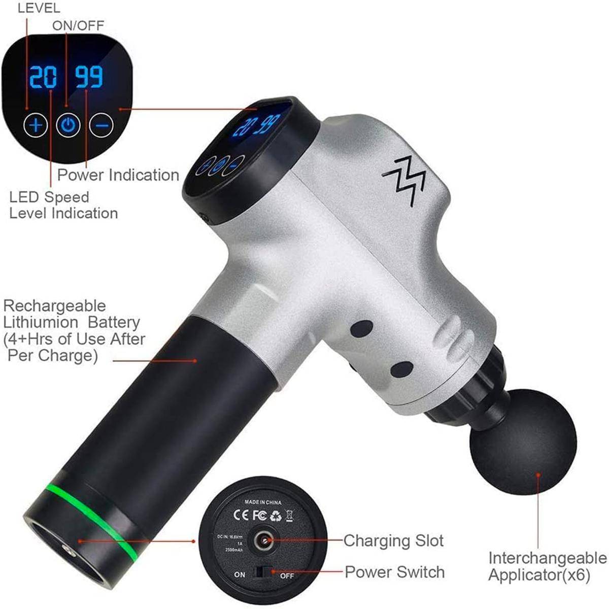 Pistola Massaggiante Muscolare Alimentata 30 Livelli 6 Testine Touchscreen-1