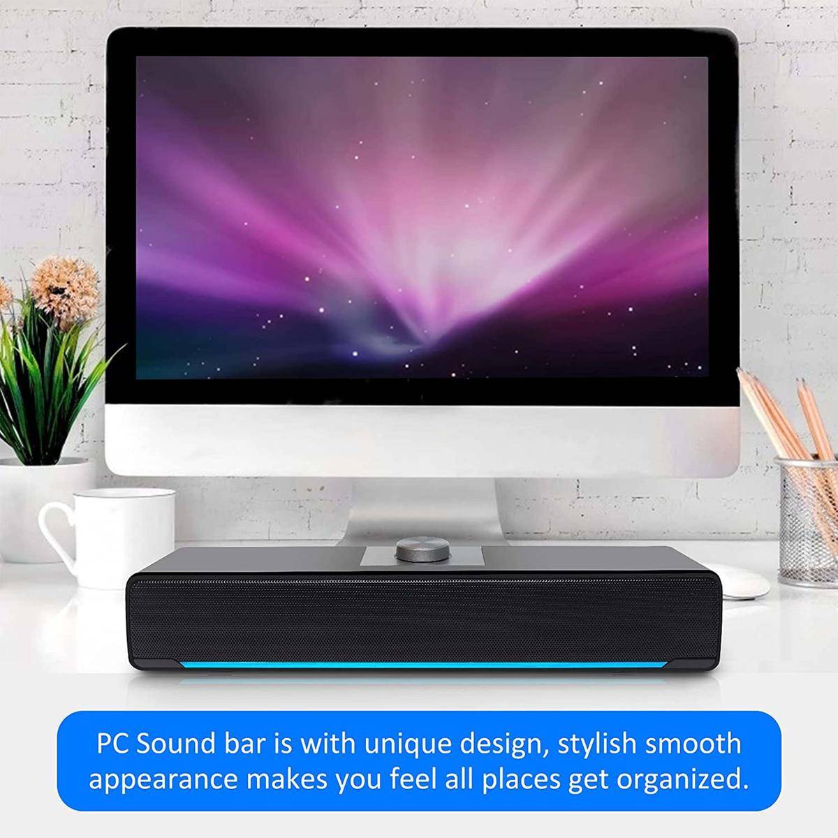 Soundbar Altoparlante Stereo Usb Luce Led Aux 3,5mm Per Pc Desktop Latpop-4