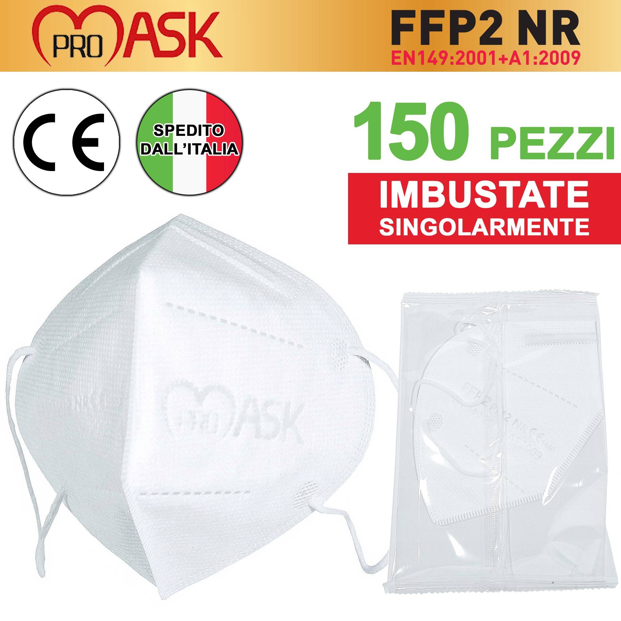 150x Mascherina Ffp2 Certificata Made In Europa Mascherine Certificate Ce1463-0