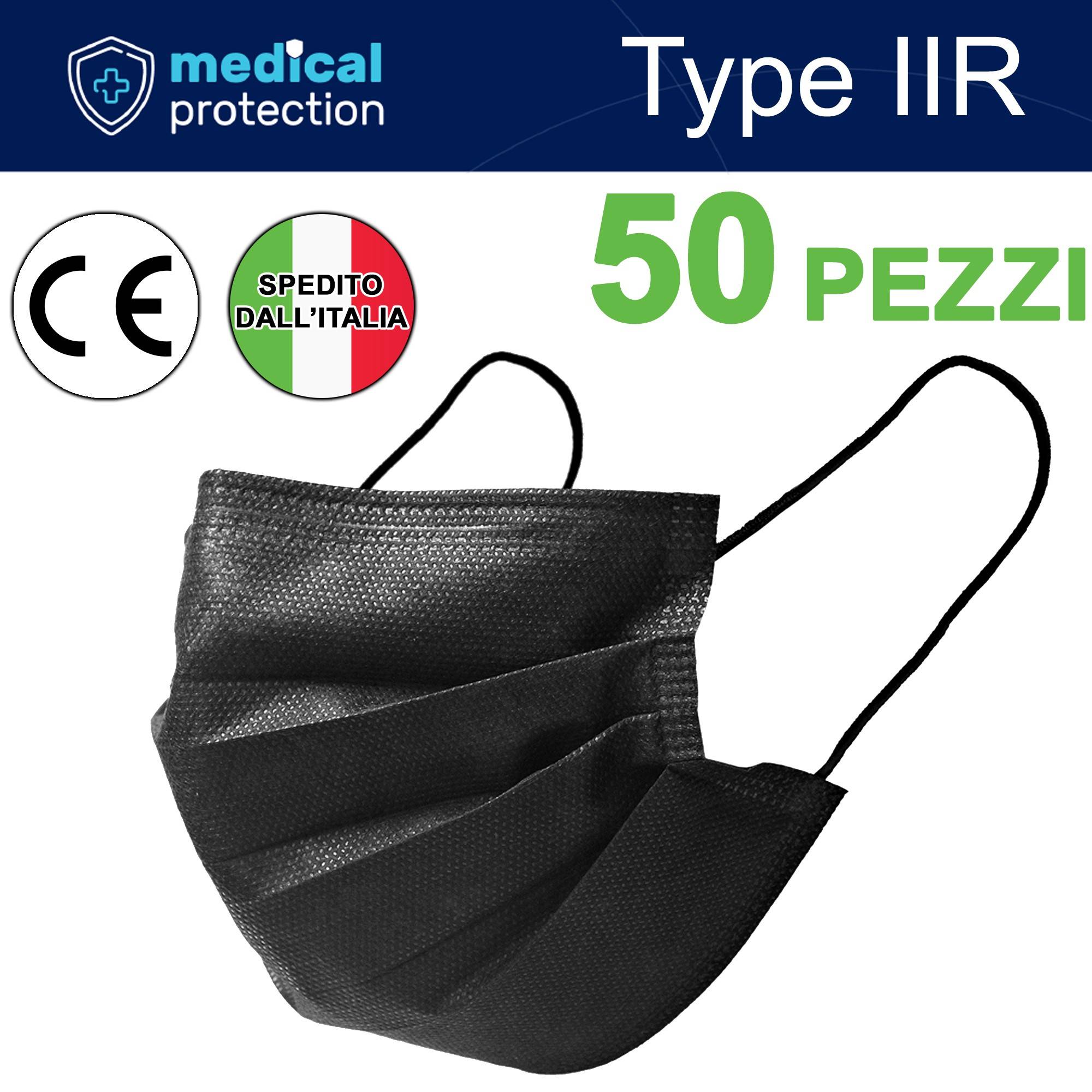 50 Medical Protection Mascherina Mascherine Chirurgiche Iir Bfe 98% Nere-0