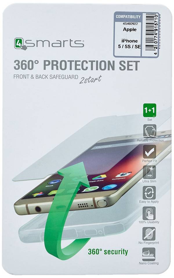 4smarts 492975 Custodia a fondina Apple Trasparente 360° Protection Set 492975