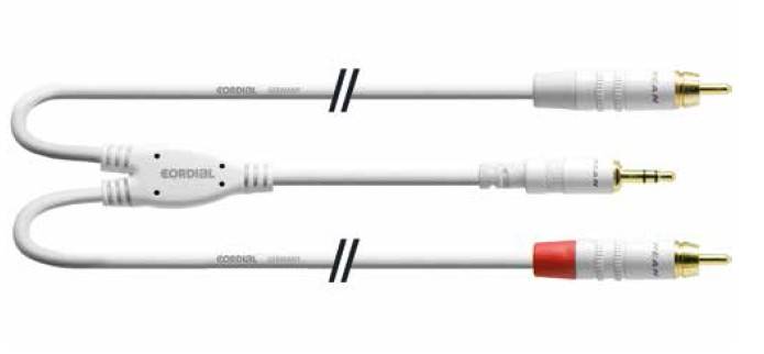 Cordial Audio Cavo adattatore [1x Spina jack da 3.5 mm - 2x Spina RCA] 1.50 m Bianco