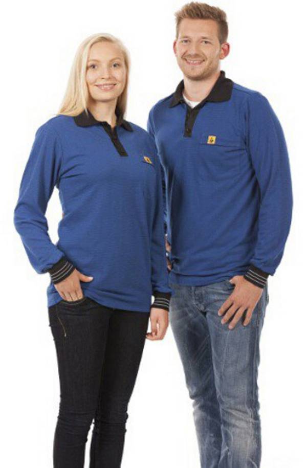 ESD Polo-Shirt manica lunga, blu/nero, unisex, 4XL