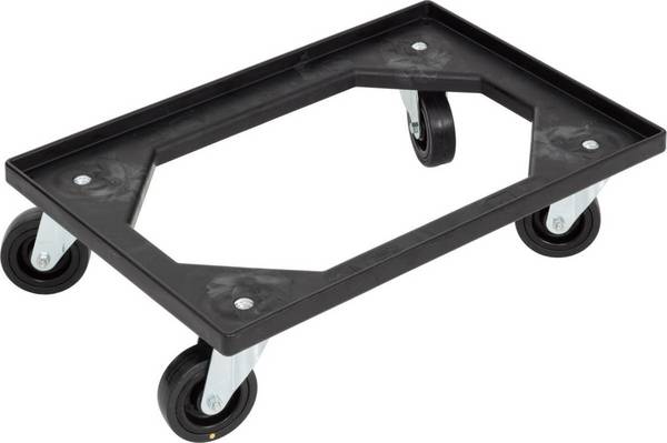 Rullo di trasporto ESD, 620x420x170 mm, con rotelle in plastica, aperto, nero