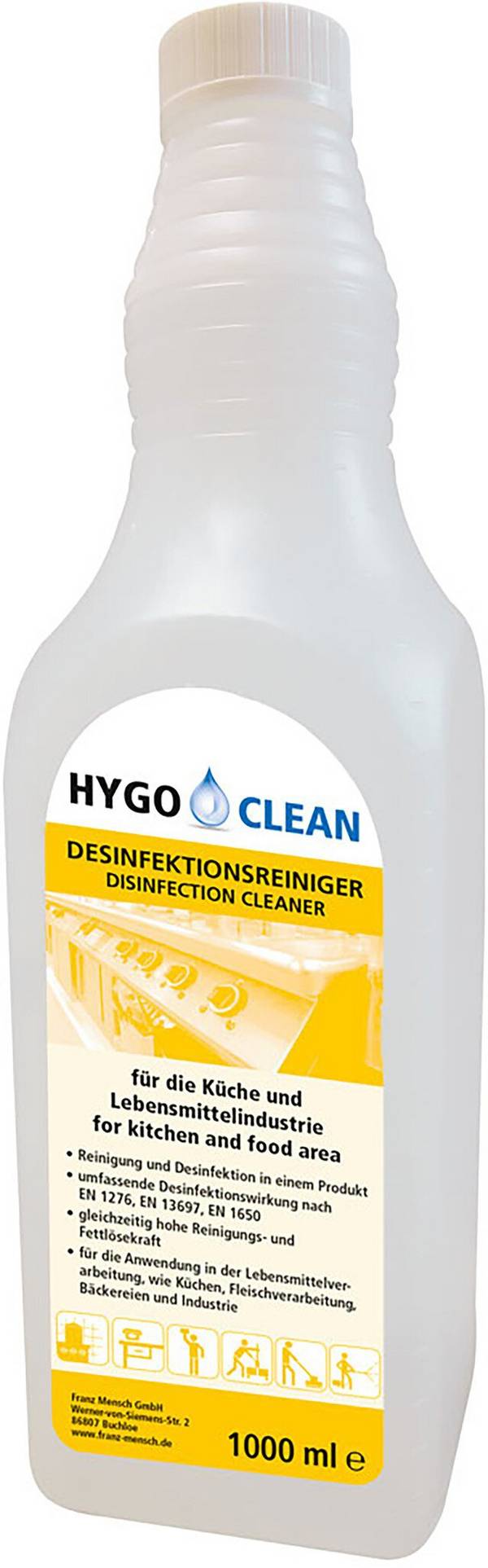 HygoClean detergente disinfettante, 1 litro, per la cucina e l'industria alimentare, alto potere dissolvente dei grassi