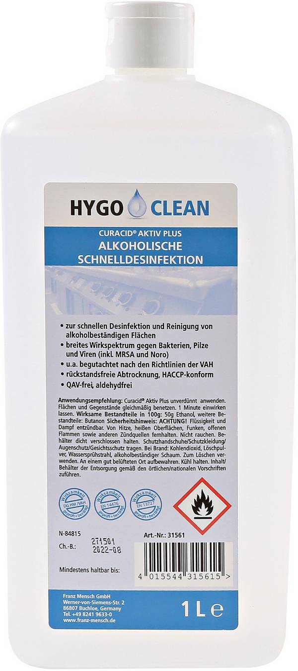 HygoClean Disinfezione rapida a base di alcol 1 litro, per LMP / Curacid Aktiv Plus