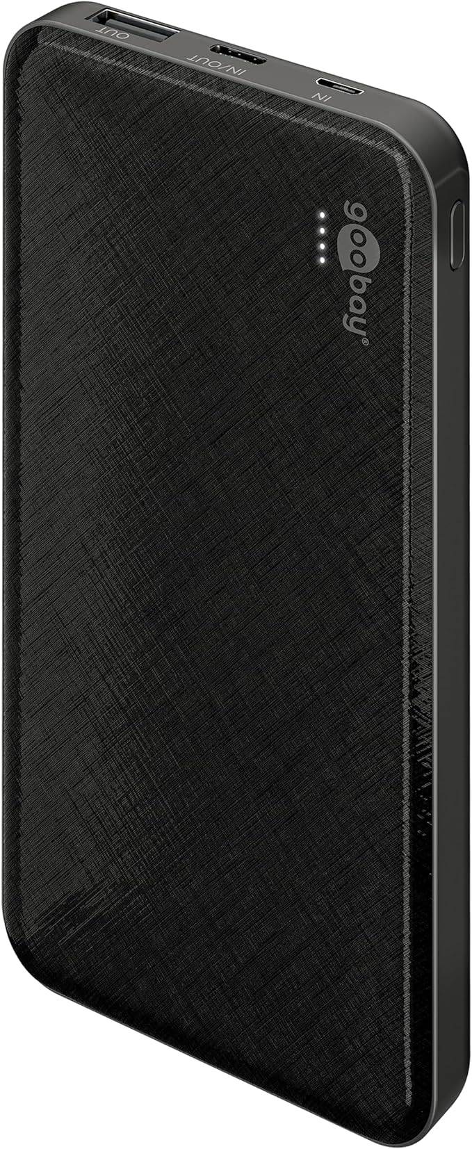 Goobay Power bank Slimline 10.000 mAh 10 W, power bank estremamente piatto con porta USB-C™ e USB-A per una connessione