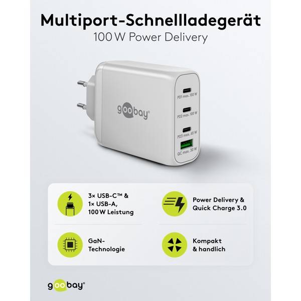 Ricarica fino a 100 W, il caricabatterie rapido USB-C™ PD Multiporta 100 W bianco-1