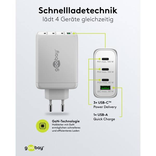 Ricarica fino a 100 W, il caricabatterie rapido USB-C™ PD Multiporta 100 W bianco-3