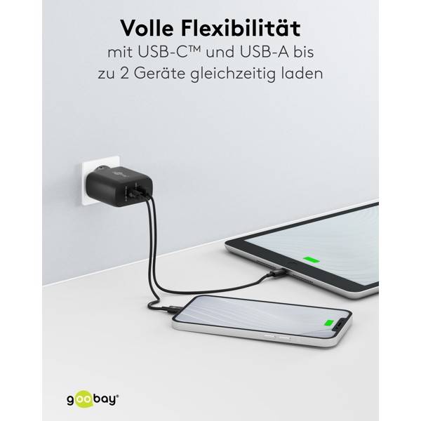 Caricabatterie rapido doppio Goobay USB-C™ PD (45 W) nero - 1x porta USB-C™ (Power Delivery) e 1x porta USB-A - nero-5