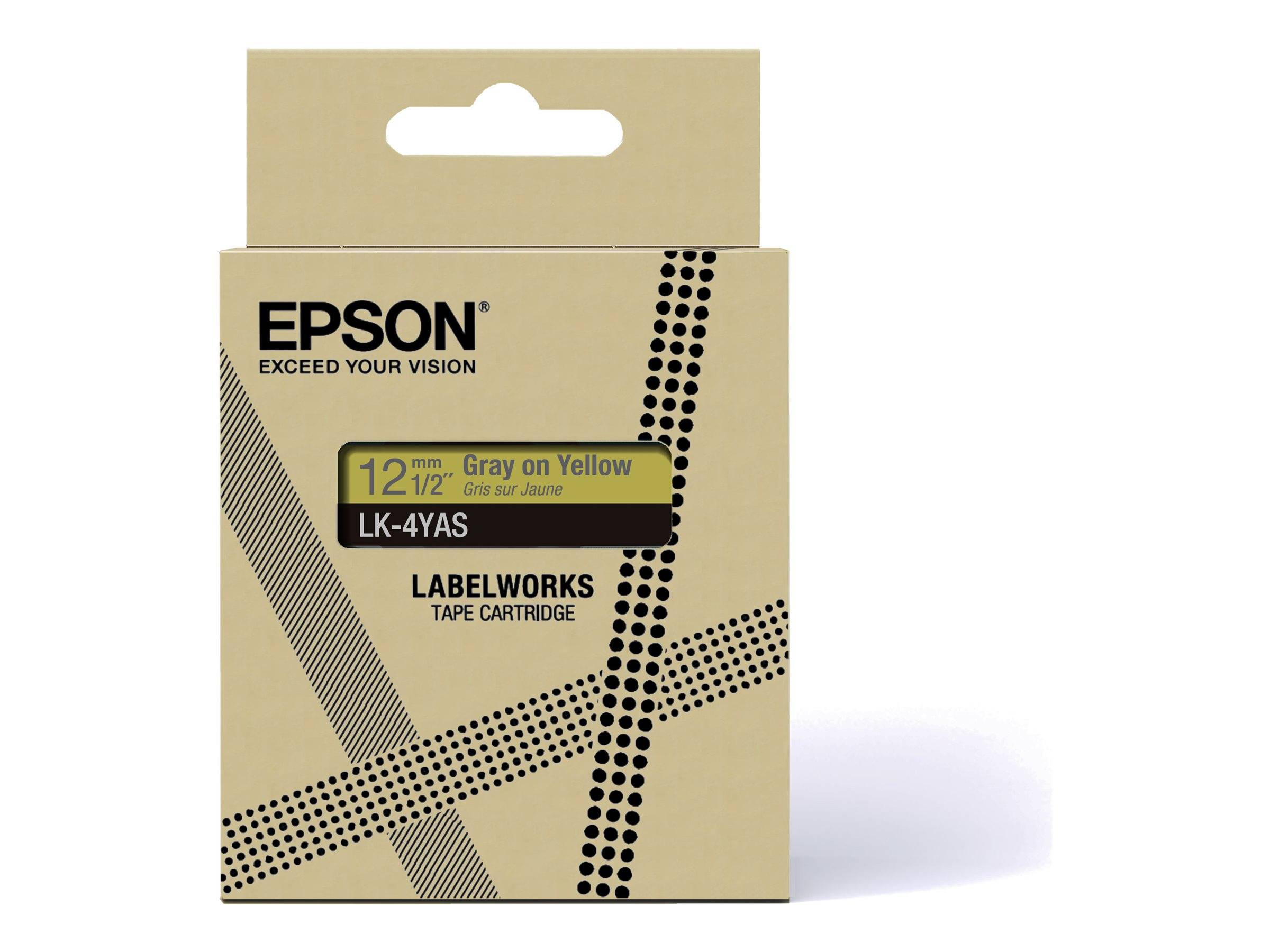 Epson LabelWorks LK-4YAS - Grigio su giallo - Rotolo (1,2 cm x 8 m)-0