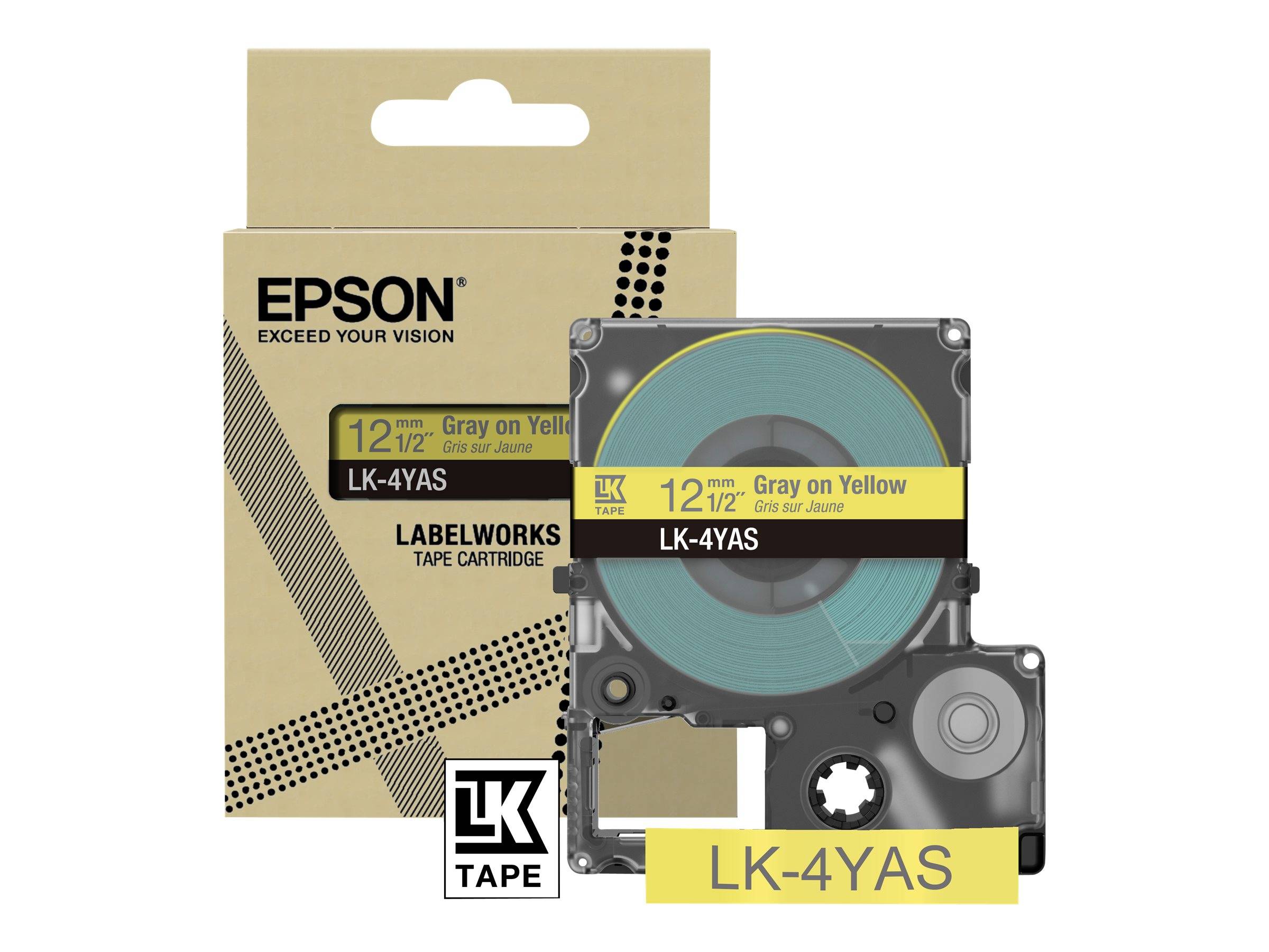 Epson LabelWorks LK-4YAS - Grigio su giallo - Rotolo (1,2 cm x 8 m)-1