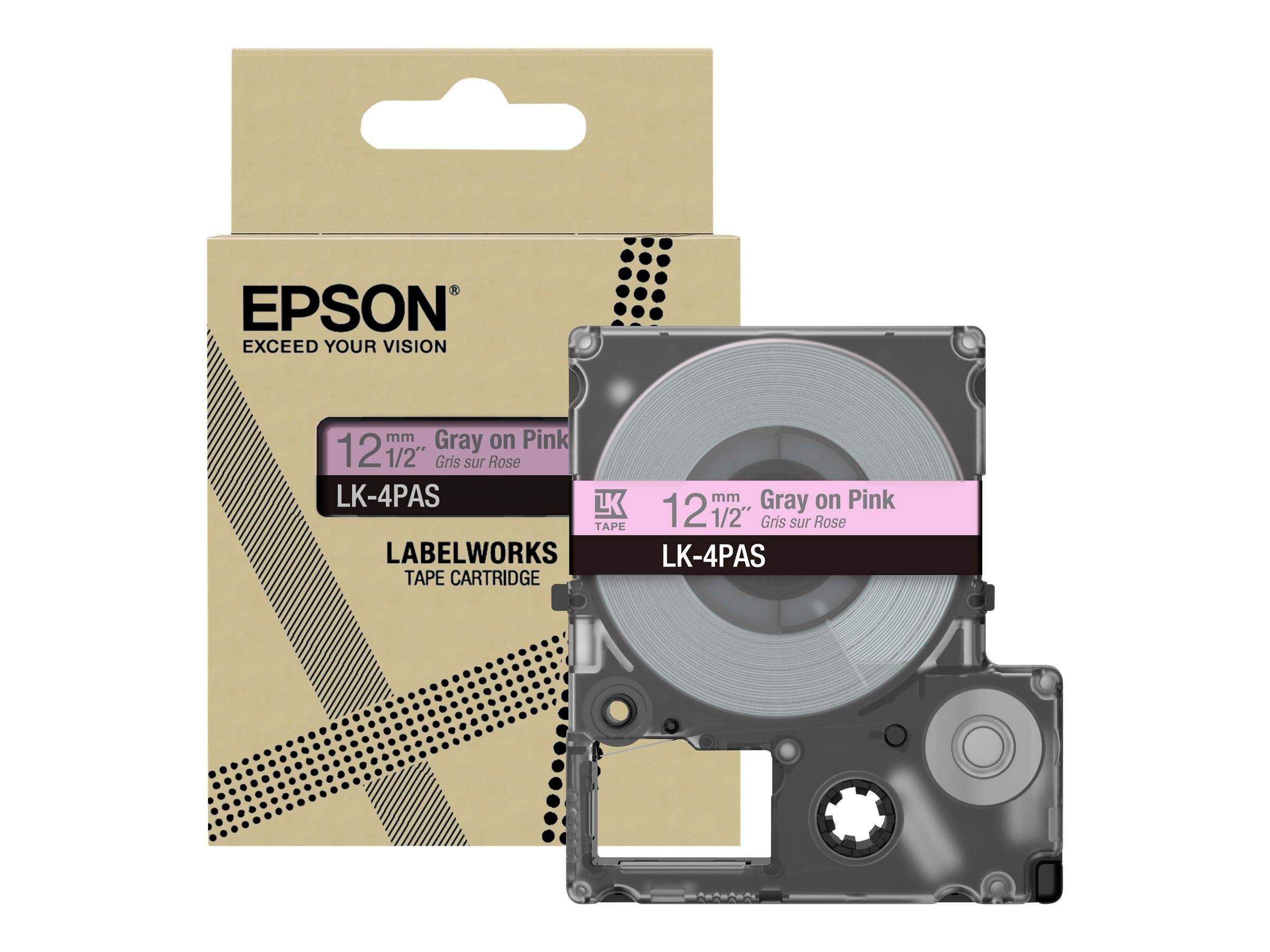 Epson LabelWorks LK-4PAS - Soft Pink/Gray - Rolle (1,2 cm) 1 Kassette(n) Band - für LabelWorks LW-C410, LW-C610-2