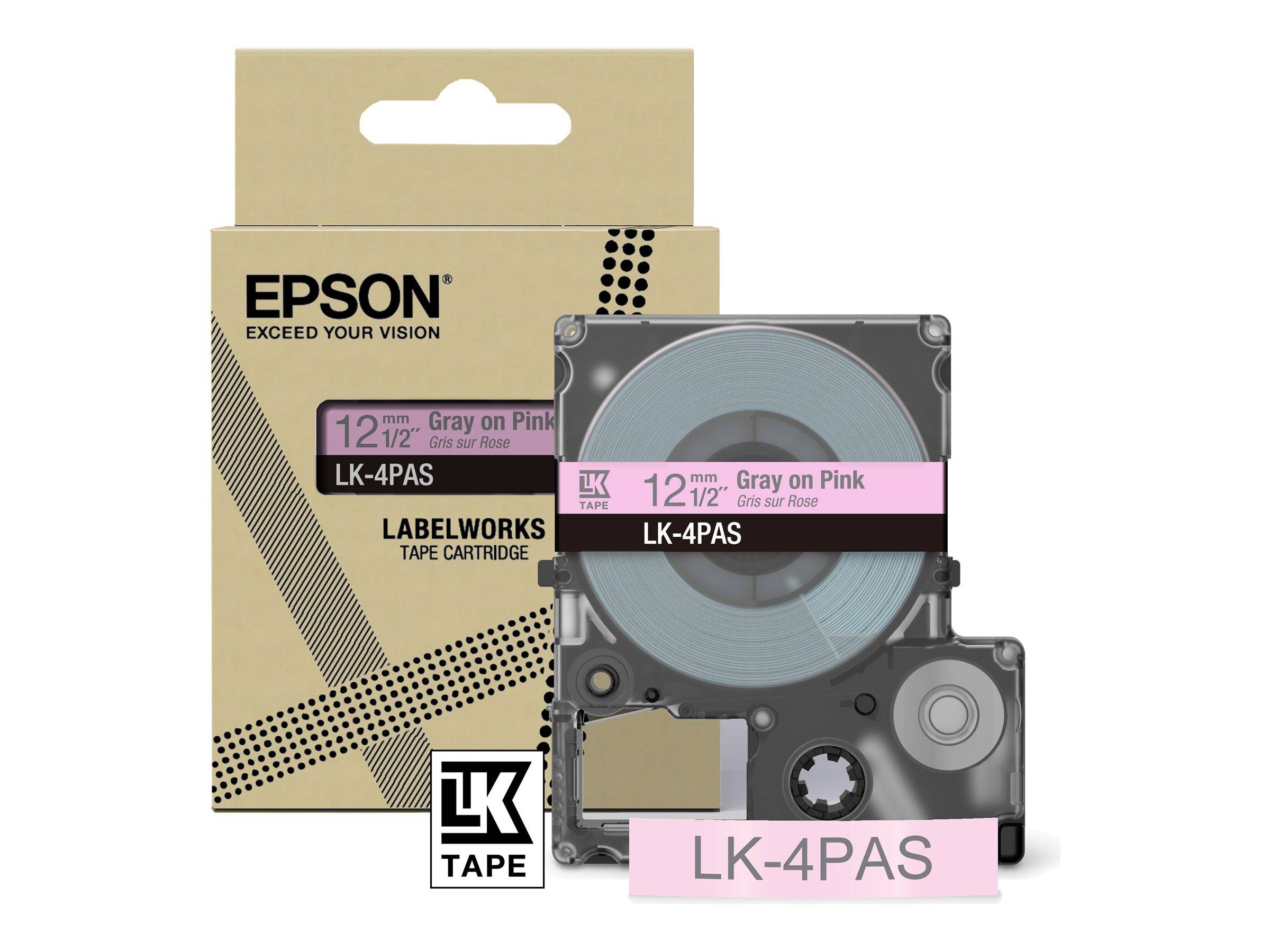 Epson LabelWorks LK-4PAS - Soft Pink/Gray - Rolle (1,2 cm) 1 Kassette(n) Band - für LabelWorks LW-C410, LW-C610-3