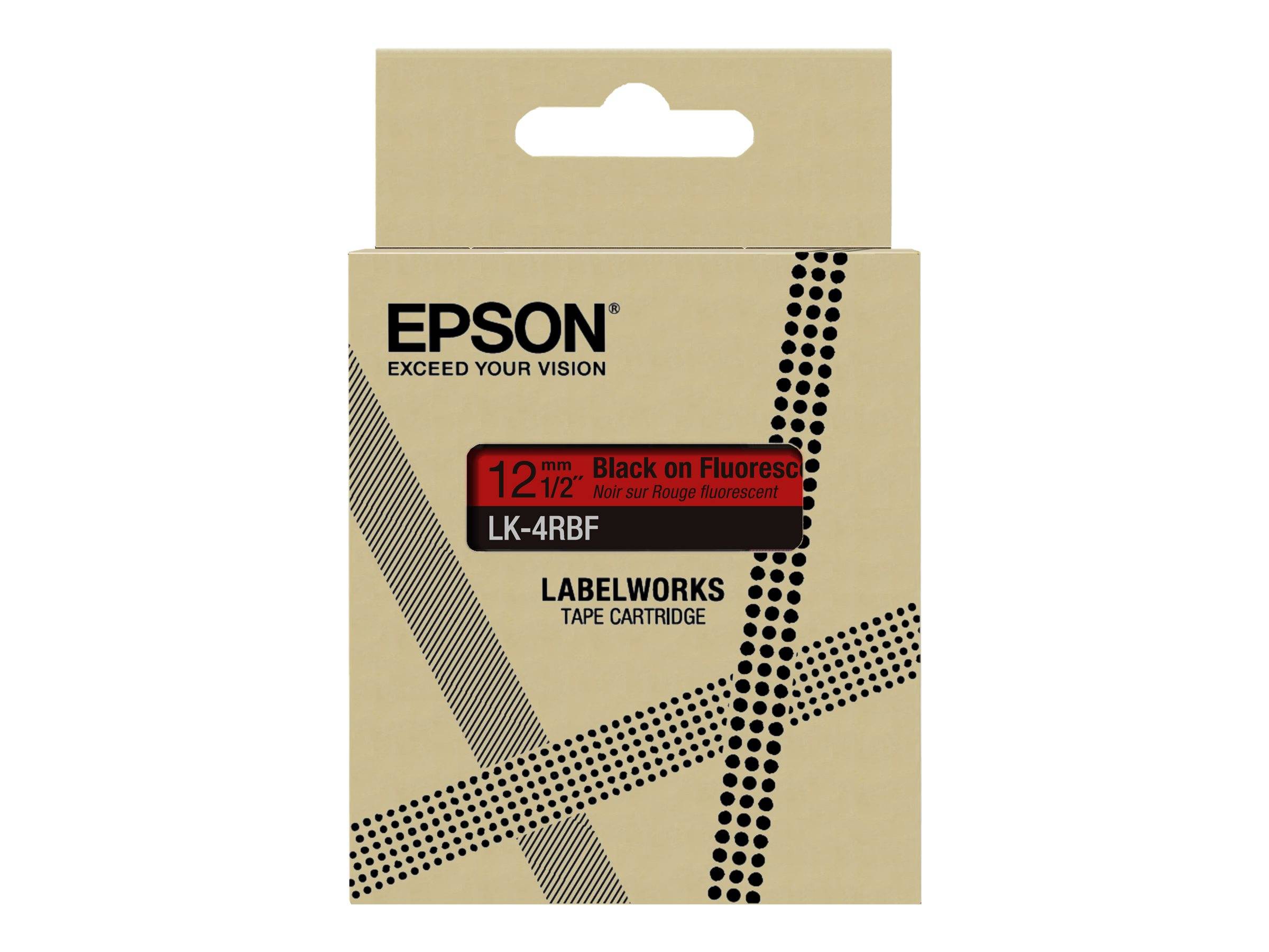 Epson LabelWorks LK-4RBF - Nero su rosso fluorescente - Rotolo (1,2 cm x 5 m)-0