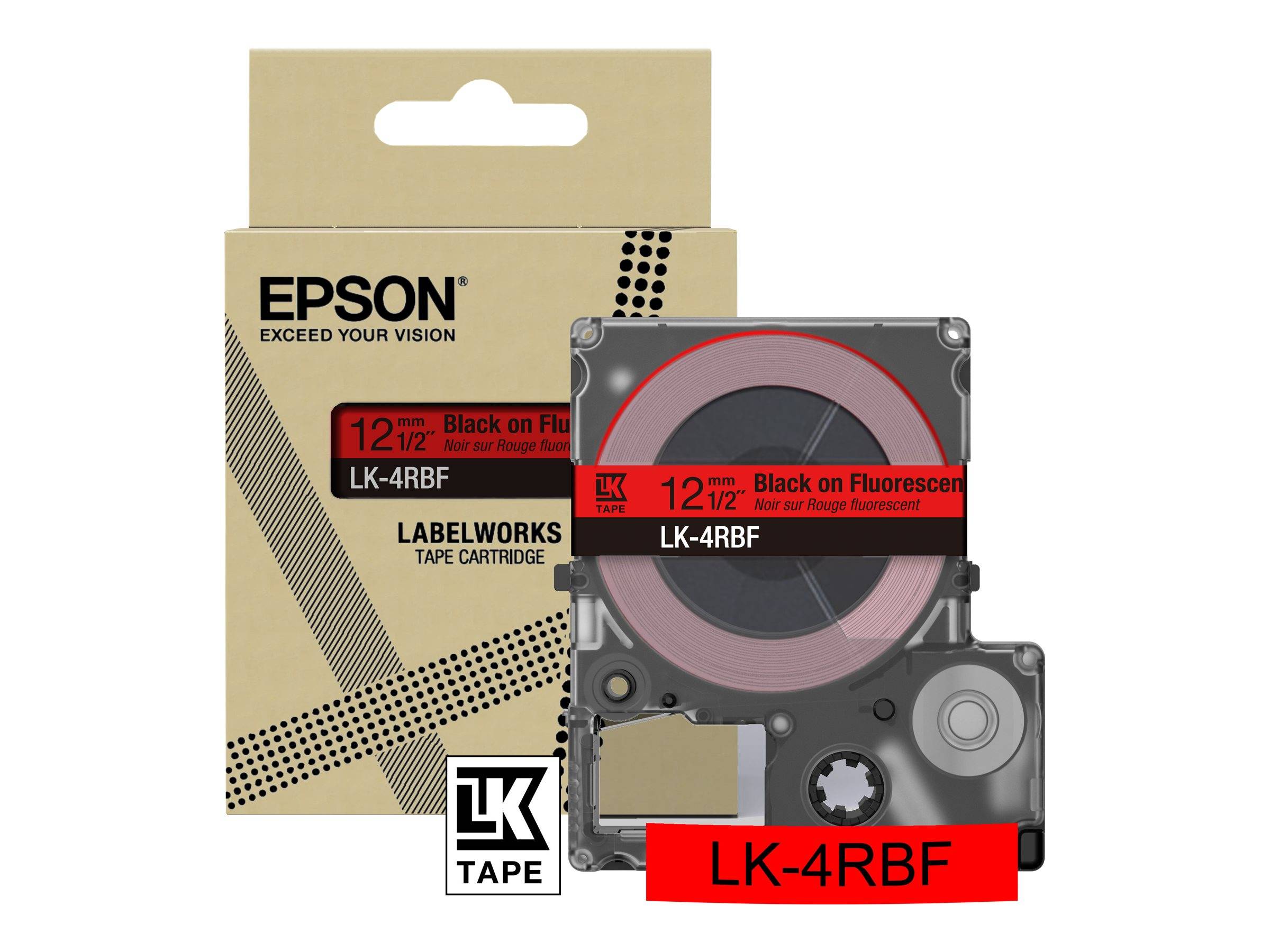 Epson LabelWorks LK-4RBF - Nero su rosso fluorescente - Rotolo (1,2 cm x 5 m)-1
